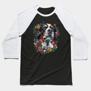 Cute Dog with Flowers Design Baseball T-Shirt